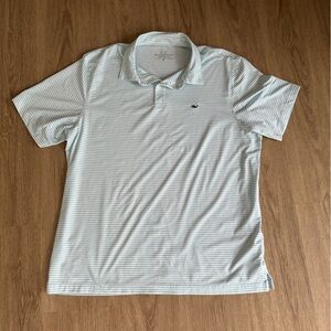 Vineyard Vines Performance Men's Polo Shirt - Light Blue and White Stripes